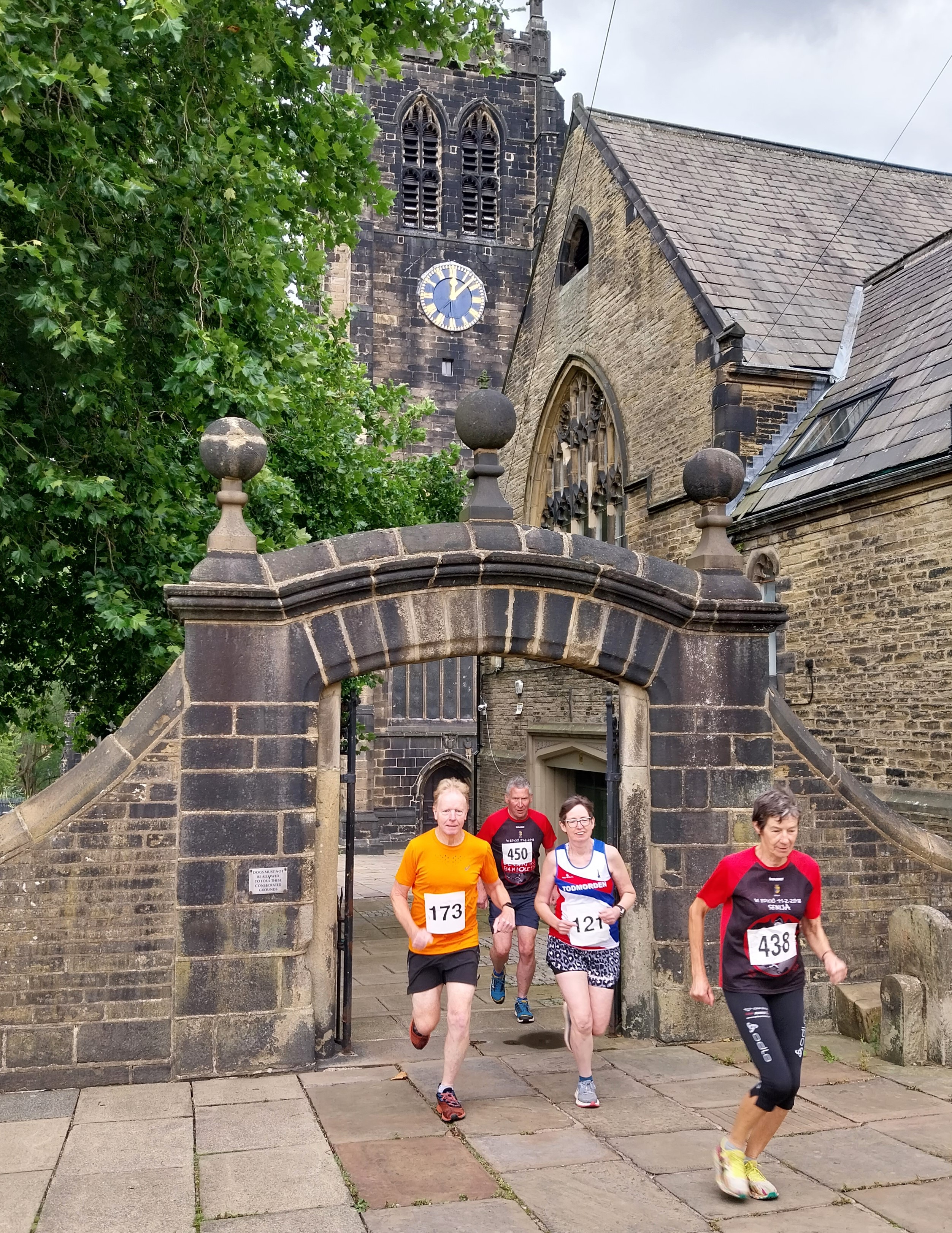 Running through historic archway